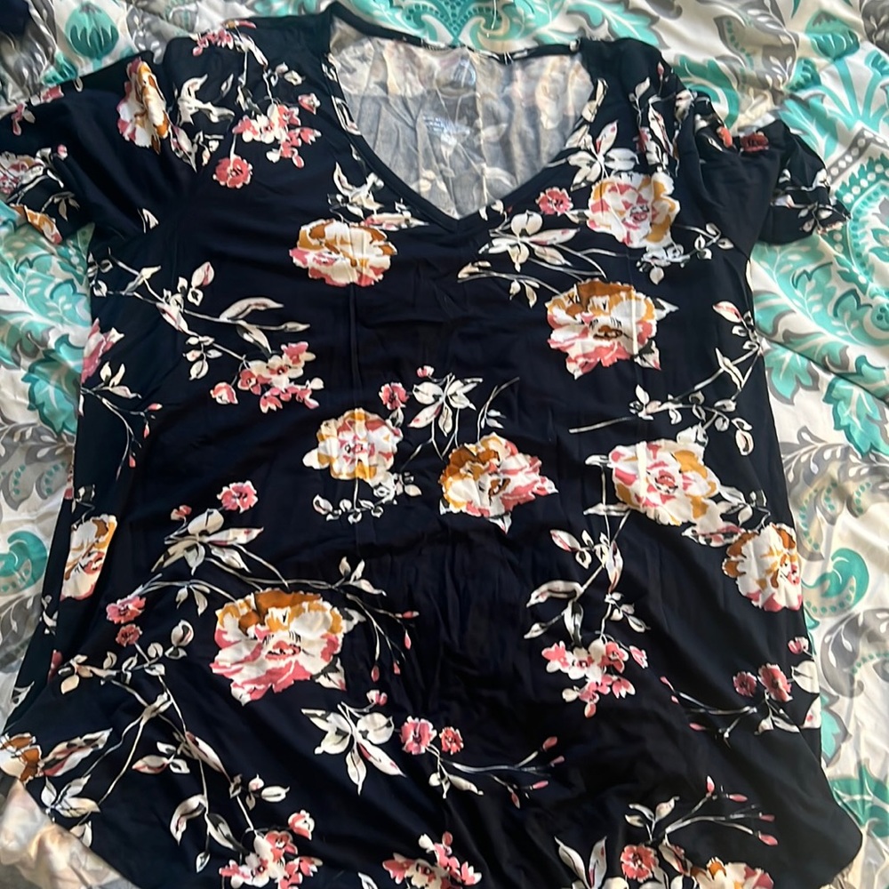 Maurices, extra large blue, pink and yellow flowered shirt